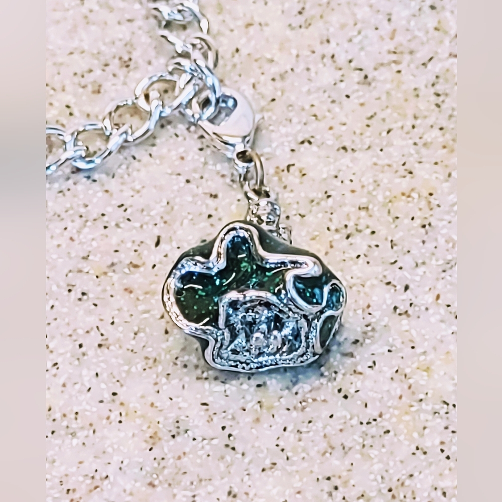 DISNEY GREEN ENAMEL ROSE AND CZ MICKEY CHARM BRACELET - Picture 5 of 8